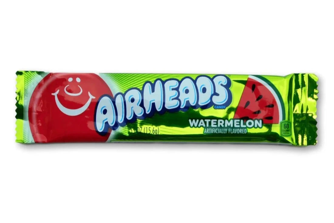 Groene Airheads watermeloen snoepstick met rood ballonlogo