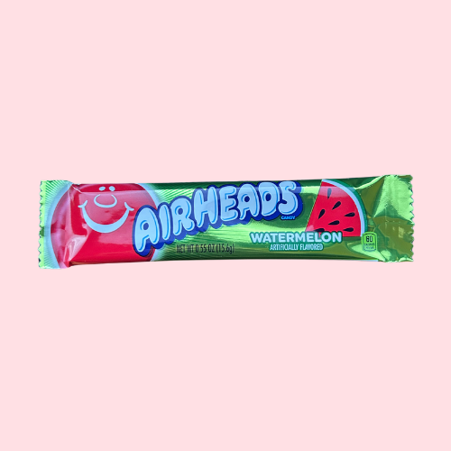 Groene Airheads watermeloen snoepstick met rood ballonlogo