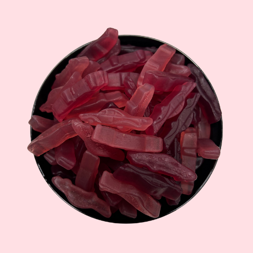 Autodrop rode auto vormige snoepjes in zwart bakje