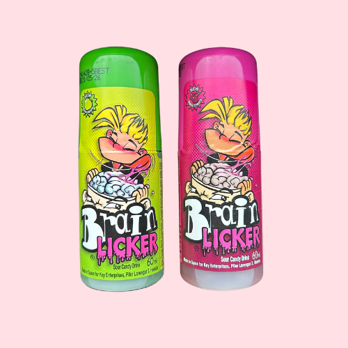 Groene en Roze Brain Licker Cherry Apple flesjes met brein