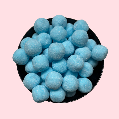 Zure bramenkogels blauw in zwart bakje