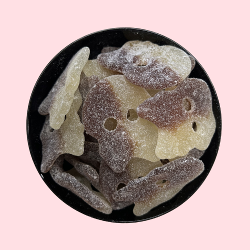 Bubs Cola snoep cola kleur met wit in zwart bakje