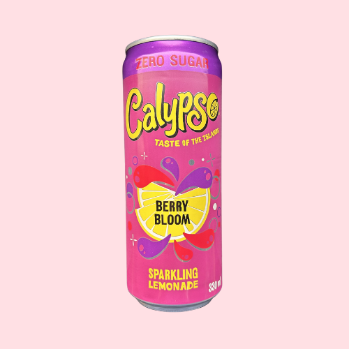 Calypso Sparkling Lemonade Berry Bloom Zero Sugar paars blikje met calypso logo