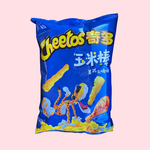 Cheetos American Turkey blauwe verpakking met kalkoen en cheetos logo