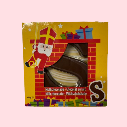 Chocolade Schoenletter sinterklaas gele verpakking met cadeautjes