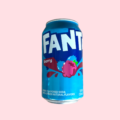 Blauw Fanta Berry blikje met Fanta-logo