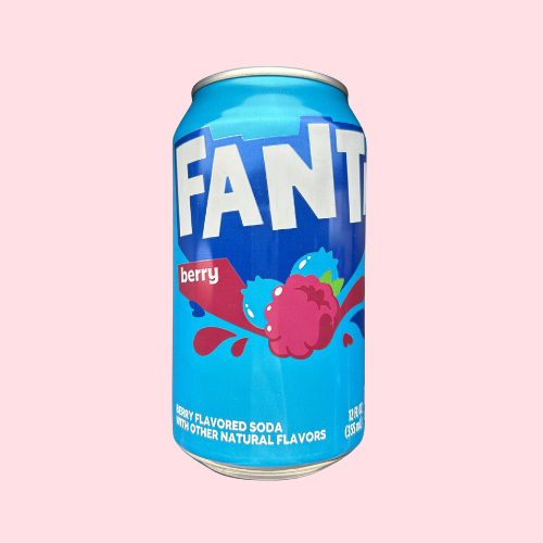 Blauw Fanta Berry blikje met Fanta-logo