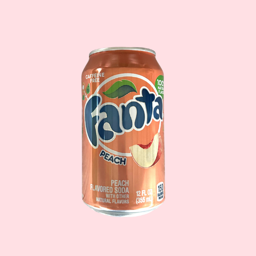 Oranje Fanta Peach blikje met Fanta-logo