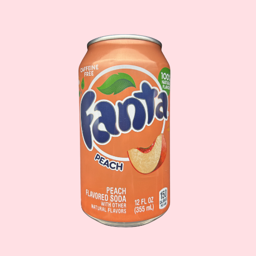 Oranje Fanta Peach blikje met Fanta-logo