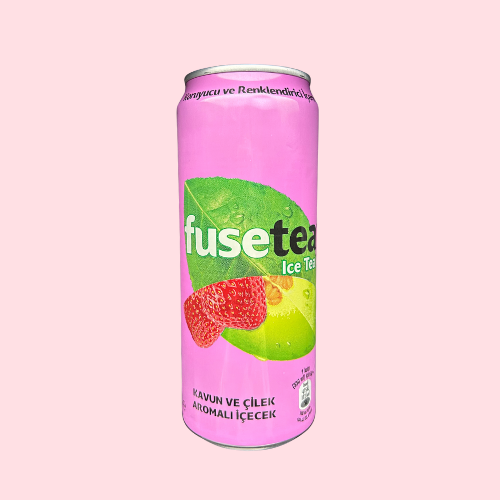 Paars Fuse Tea Strawberry Melon blikje met aardbei watermeloen en fuse tea logo