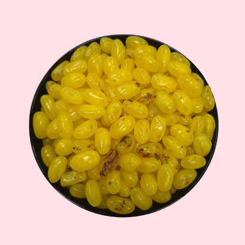 Gele Jelly beans banana snoepjes in zwart bakje