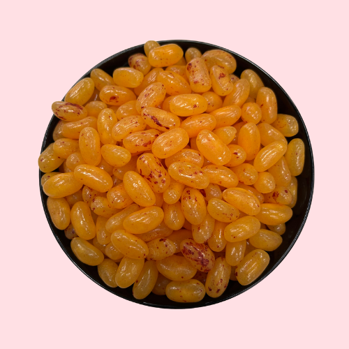 Jelly beans peach oranje in zwart bakje