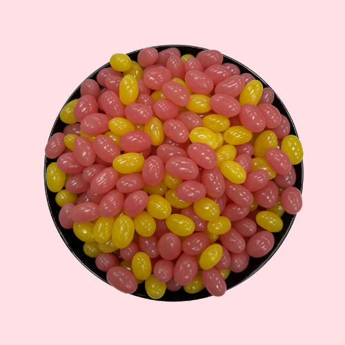Jelly beans roze geel x taste in zwart bakje