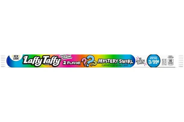 Witte Laffy Taffy Mystery snoepstick met gekleurde accenten