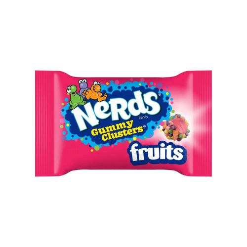 Nerds Gummy Clusters Rainbow in rode verpakking met regenboog en Nerds-figuurtje
