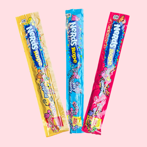 Nerds rope snoep geel blauw en rood