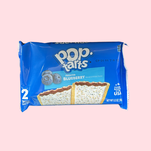 Pop Tarts Frosted Blueberry koekjes met blueberry smaak in blauwe verpakking met pop tarts logo