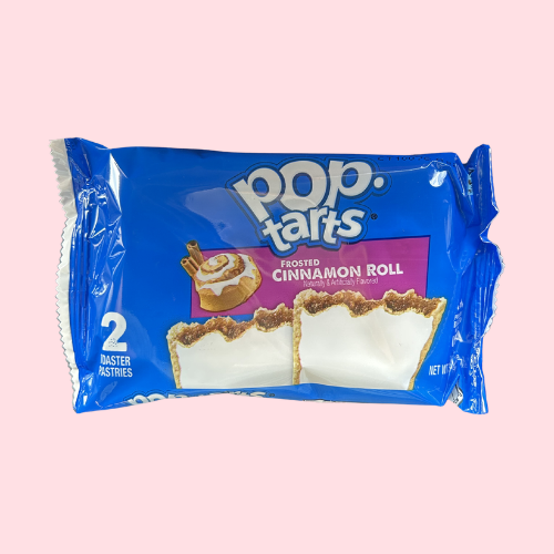 Pop Tarts Frosted Cinnamon Roll kaneel smaak koekjes blauwe verpakking met pop tarts logo