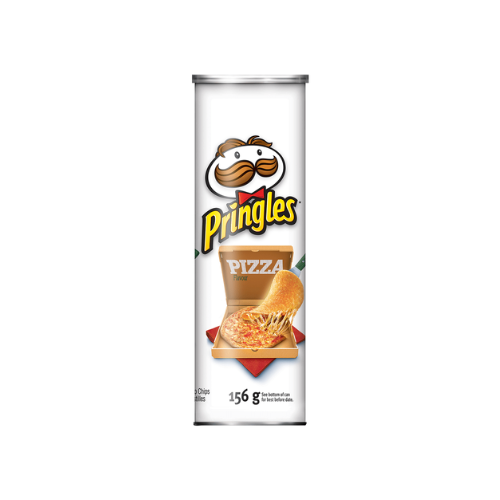 Pringles Pizza in witte bus met pizza en Pringles-logo