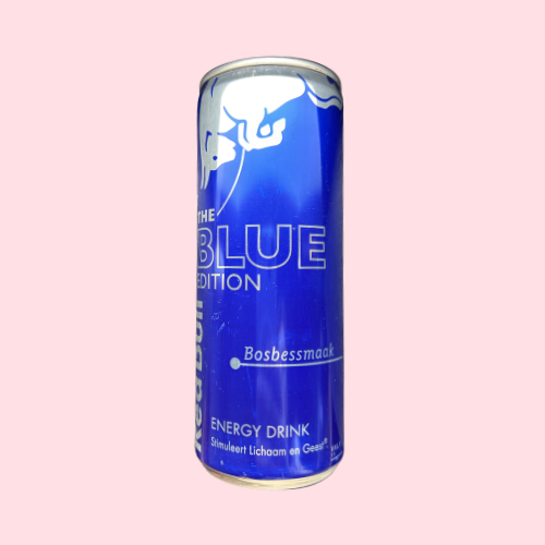Blauw Red Bull Blue Edition blikje met stier-logo
