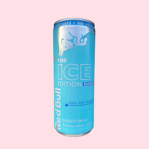 Licht blauwe red bull ice edition blikje met red bull stier logo