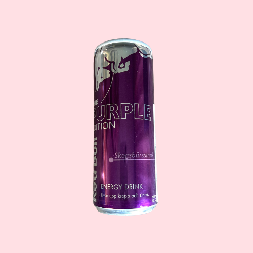 Paars Red Bull Purple Edition blikje met stier-logo