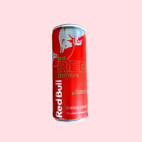 Rood Red Bull Red Edition blikje met watermeloensmaak en stier-logo