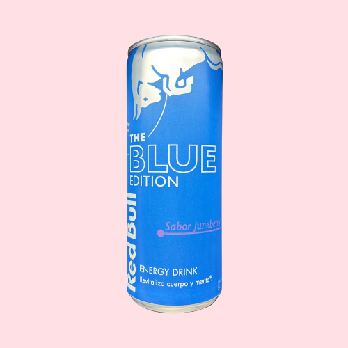 Blauw Red Bull Sea Blue Edition blikje met stier-logo