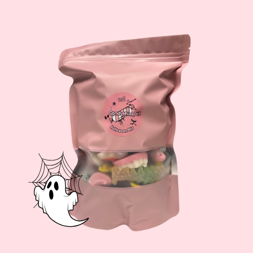 Roze snoepzak met enge snoepjes