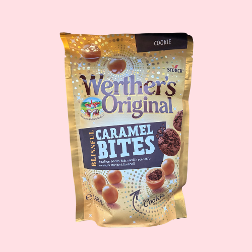 Werthers Original Caramel Bites Cookie geel zwarte verpakking