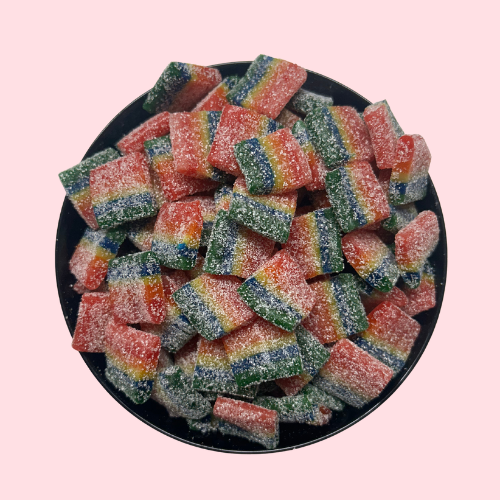 Zure Matjes snoep regenboog kleur in zwart bakje