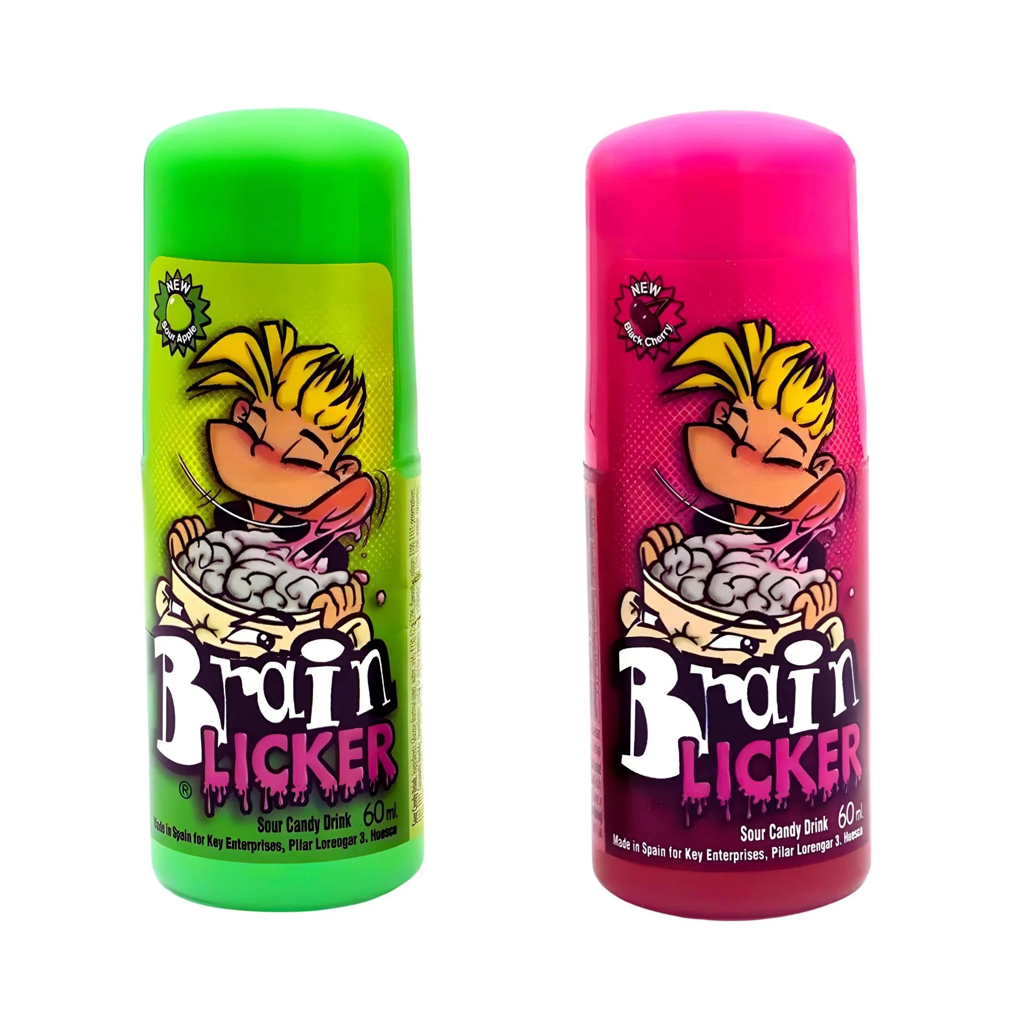 Groene en Roze Brain Licker Cherry Apple flesjes met brein