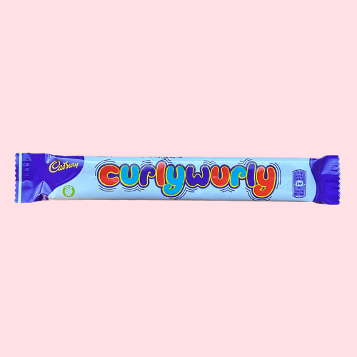 Cadbury Curly Wurly paars witte verpakking met curlywurly logo