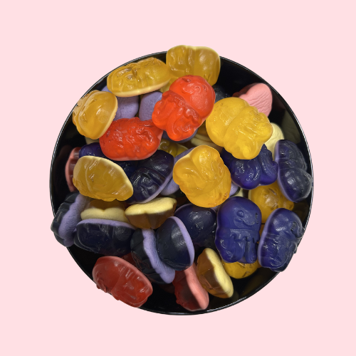 Crazy Quallies inktvis snoepjes oranje paars rood en geel