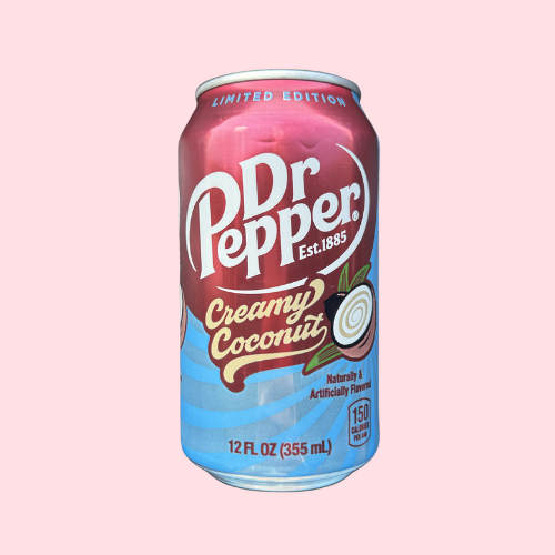 Dr Pepper Creamy Coconut  blauw rode blikje met dr pepper logo