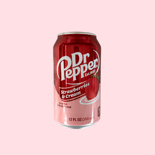Roze-rood Dr Pepper Strawberry Cream blikje met aardbei