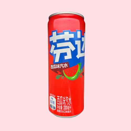 Rood Fanta China Watermelon blikje met watermeloen en blauw chinees fanta logo