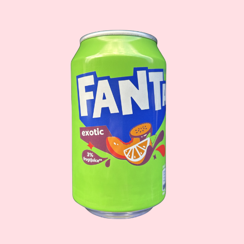Fanta Exotic groen blikje met fruit smaak en fanta logo