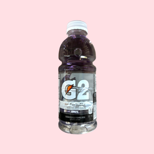 Lichtpaarse Gatorade G2 Grape fles met witte dop