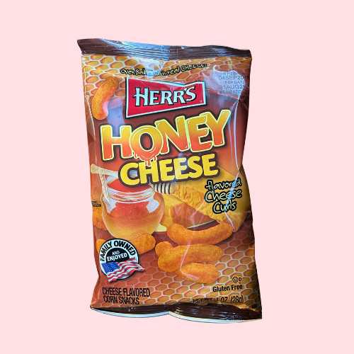Herr's Cheese Honey geel oranje verpakking kaas chips Curls