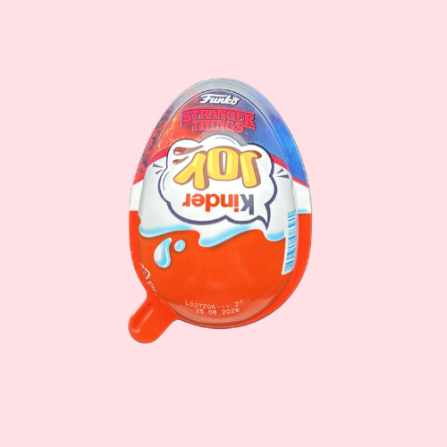 Kinder Joy Egg Stranger Things rood blauwe verpakking met kinder logo