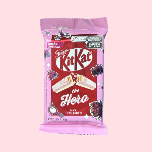 Kitkat The Hero Tutti Frutti paars rode verpakking met roze kitkat en kitkat logo