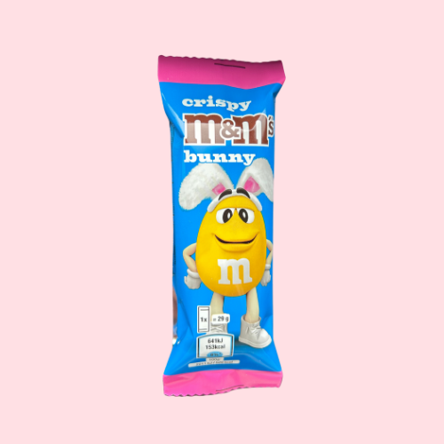 M&M's Bunny Crispy chocolade met gele m&m en blauwe verpakking