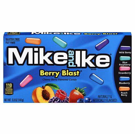 Blauwe Mike and Ike Berry Blast snoepdoosje met bessen