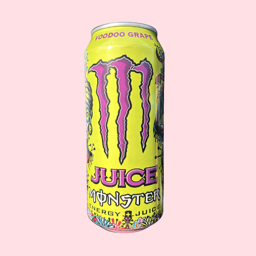 Monster Voodoo Grape geel blikje met paars monster logo