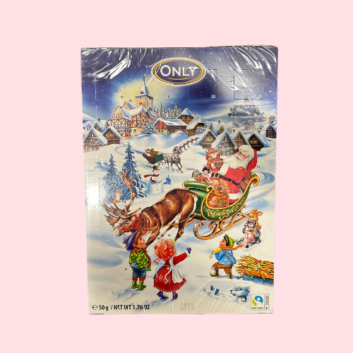 Only adventkalender met melkchocolade en een kerst afbeelding