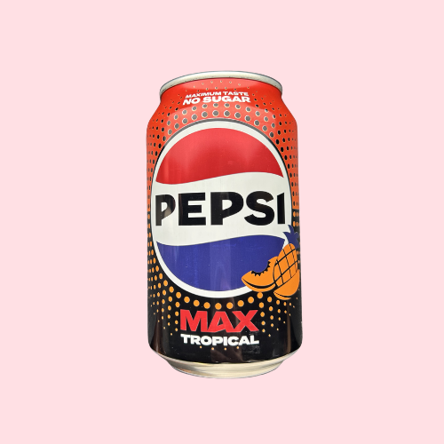 Pepsi Max Tropical rood zwart oranje verpakking met pepsi logo