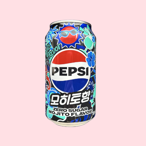 Pepsi Mojito Zero Sugar blauw zwart blikje met pepsi logo