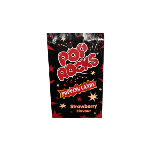 Rood-zwart zakje CandyMixer Pop Rocks aardbei knettersnoep