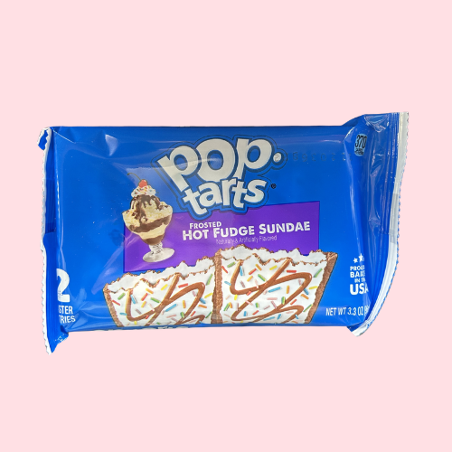 Pop Tarts Frosted Hot Fudge Sundae koekjes met fudge sundae smaak in blauwe verpakking met pop tarts logo